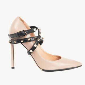 Valentino Garavani Studwrap Poudre & Noir Rockstud Pointed-Toe Pumps